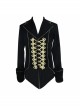Gothic Style Simple Hand Embroidered Front Disc Flower Decoration Black And Gold Long-Sleeved Lapel Coat