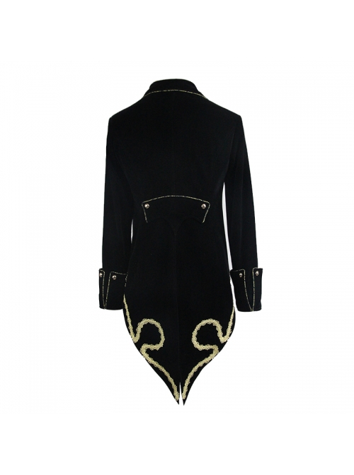Gothic Style Simple Hand Embroidered Front Disc Flower Decoration Black And Gold Long-Sleeved Lapel Coat