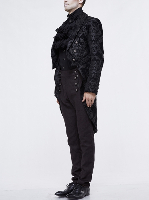 Gothic Style Exquisite Thick Jacquard Fabric Asymmetric Black Slit Long Sleeve Coat