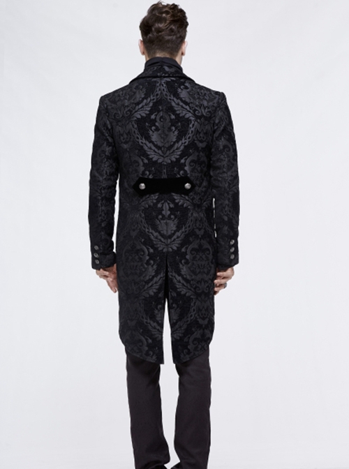 Gothic Style Exquisite Thick Jacquard Fabric Asymmetric Black Slit Long Sleeve Coat