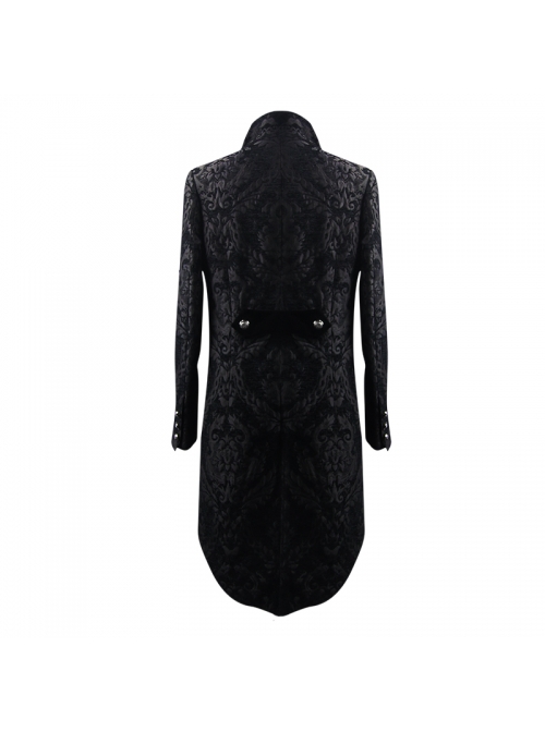 Gothic Style Exquisite Thick Jacquard Fabric Asymmetric Black Slit Long Sleeve Coat