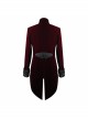 Gothic Style Elegant Lapel Weft Velvet Patchwork Jacquard Fabric Metal Rivet Embroidery Decoration Black And Red Swallowtail Long Sleeve Jacket