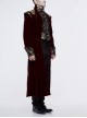 Gothic Style Gentleman Gorgeous Wool Jacquard Faded Button Shoulder Embroidery Decoration Wine Red Long Coat