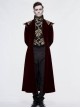 Gothic Style Gentleman Gorgeous Wool Jacquard Faded Button Shoulder Embroidery Decoration Wine Red Long Coat
