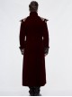 Gothic Style Gentleman Gorgeous Wool Jacquard Faded Button Shoulder Embroidery Decoration Wine Red Long Coat