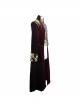 Gothic Style Gentleman Gorgeous Wool Jacquard Faded Button Shoulder Embroidery Decoration Wine Red Long Coat