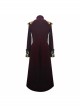 Gothic Style Gentleman Gorgeous Wool Jacquard Faded Button Shoulder Embroidery Decoration Wine Red Long Coat