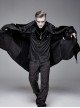Gothic Style Gorgeous Printed Fabric Detachable Metal Cross Chain Decoration In The Middle Of The Front Black Men's Cloak