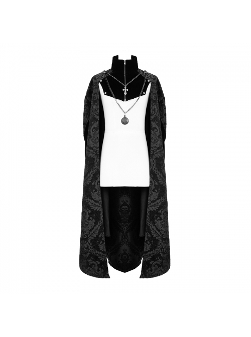 Gothic Style Gorgeous Printed Fabric Detachable Metal Cross Chain Decoration In The Middle Of The Front Black Men's Cloak
