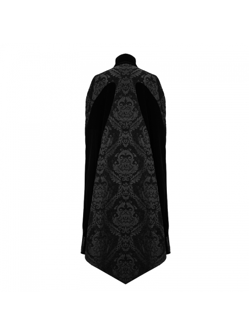Gothic Style Gorgeous Printed Fabric Detachable Metal Cross Chain Decoration In The Middle Of The Front Black Men's Cloak