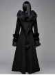 Gothic Style Simple Double Sided Warm Wool Front Center Detachable Wool Strip Sleeve Ring Black Large Fur Collar Long Sleeve Coat