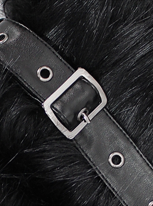 Gothic Style Simple Double Sided Warm Wool Front Center Detachable Wool Strip Sleeve Ring Black Large Fur Collar Long Sleeve Coat