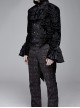 Gothic Style Palace Pattern Flocking Printed Fabric Chest Lace Ruffles Retro High Collar Black Trumpet Sleeve Jacquard Coat