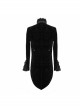 Gothic Style Palace Pattern Flocking Printed Fabric Chest Lace Ruffles Retro High Collar Black Trumpet Sleeve Jacquard Coat