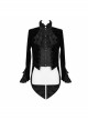 Gothic Style Palace Pattern Flocking Printed Fabric Chest Lace Ruffles Retro High Collar Black Trumpet Sleeve Jacquard Coat