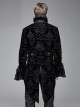 Gothic Style Palace Pattern Flocking Printed Fabric Chest Lace Ruffles Retro High Collar Black Trumpet Sleeve Jacquard Coat