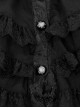 Gothic Style Palace Pattern Flocking Printed Fabric Chest Lace Ruffles Retro High Collar Black Trumpet Sleeve Jacquard Coat
