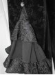Gothic Style Palace Pattern Flocking Printed Fabric Chest Lace Ruffles Retro High Collar Black Trumpet Sleeve Jacquard Coat