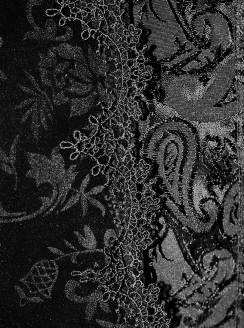 Gothic Style Palace Pattern Flocking Printed Fabric Chest Lace Ruffles Retro High Collar Black Trumpet Sleeve Jacquard Coat