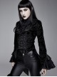 Gothic Style Palace Flocking Print Splicing Velvet Front Chest Lace Ruffles Black Retro High Collar Trumpet Sleeve Coat