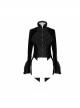 Gothic Style Palace Flocking Print Splicing Velvet Front Chest Lace Ruffles Black Retro High Collar Trumpet Sleeve Coat