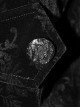 Gothic Style Palace Flocking Print Splicing Velvet Front Chest Lace Ruffles Black Retro High Collar Trumpet Sleeve Coat