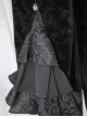 Gothic Style Palace Flocking Print Splicing Velvet Front Chest Lace Ruffles Black Retro High Collar Trumpet Sleeve Coat