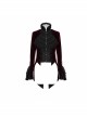 Gothic Style Palace Flocking Print Splicing Velvet Front Chest Lace Ruffles Wine Red Retro High Collar Trumpet Sleeve Coat