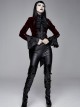 Gothic Style Palace Flocking Print Splicing Velvet Front Chest Lace Ruffles Wine Red Retro High Collar Trumpet Sleeve Coat