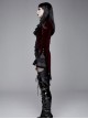 Gothic Style Palace Flocking Print Splicing Velvet Front Chest Lace Ruffles Wine Red Retro High Collar Trumpet Sleeve Coat
