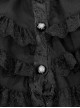 Gothic Style Palace Flocking Print Splicing Velvet Front Chest Lace Ruffles Wine Red Retro High Collar Trumpet Sleeve Coat