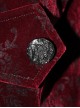 Gothic Style Palace Flocking Print Splicing Velvet Front Chest Lace Ruffles Wine Red Retro High Collar Trumpet Sleeve Coat