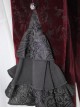 Gothic Style Palace Flocking Print Splicing Velvet Front Chest Lace Ruffles Wine Red Retro High Collar Trumpet Sleeve Coat