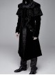Gothic Style Exquisite Simple Velvet Printed Fabric Waist Hand Embroidery With Cross Rivets Black Long Sleeved Stand Collar Coat