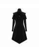 Gothic Style Exquisite Simple Velvet Printed Fabric Waist Hand Embroidery With Cross Rivets Black Long Sleeved Stand Collar Coat