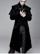 Gothic Style Exquisite Simple Velvet Printed Fabric Waist Hand Embroidery With Cross Rivets Black Long Sleeved Stand Collar Coat