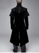 Gothic Style Exquisite Simple Velvet Printed Fabric Waist Hand Embroidery With Cross Rivets Black Long Sleeved Stand Collar Coat