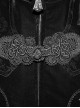 Gothic Style Exquisite Simple Velvet Printed Fabric Waist Hand Embroidery With Cross Rivets Black Long Sleeved Stand Collar Coat
