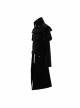 Gothic Style Exquisite Simple Velvet Printed Fabric Waist Hand Embroidery With Cross Rivets Black Long Sleeved Stand Collar Coat