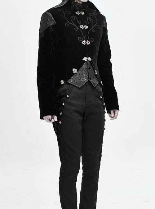 Gothic Retro Velvet Stitching Jacquard Chest Handmade Three Dimensional Embroidery Black Retro Fake Two Piece Coat