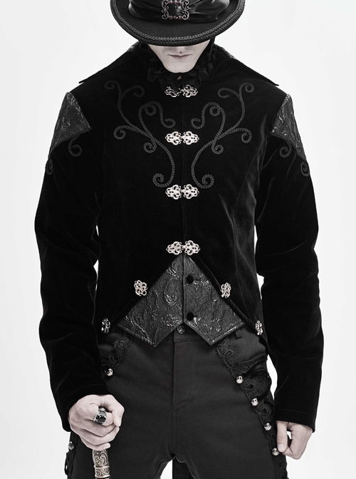 Gothic Retro Velvet Stitching Jacquard Chest Handmade Three Dimensional Embroidery Black Retro Fake Two Piece Coat