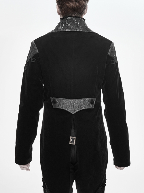 Gothic Retro Velvet Stitching Jacquard Chest Handmade Three Dimensional Embroidery Black Retro Fake Two Piece Coat