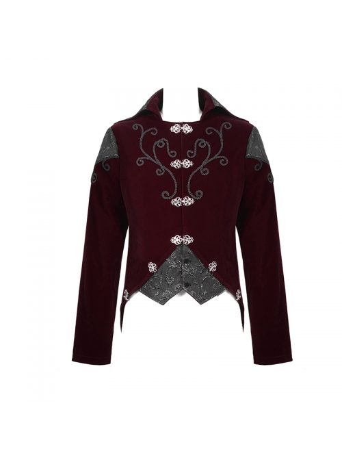 Gothic Retro Velvet Stitching Jacquard Chest Handmade Three Dimensional Embroidery Wine Red Retro Fake Two Piece Coat