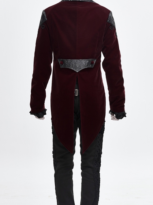 Gothic Retro Velvet Stitching Jacquard Chest Handmade Three Dimensional Embroidery Wine Red Retro Fake Two Piece Coat