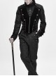 Gothic Retro Jacquard Woven Splicing Velvet Fabric Front Center Tie Metal Button Decoration Black Swallowtail Coat