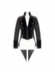 Gothic Retro Jacquard Woven Splicing Velvet Fabric Front Center Tie Metal Button Decoration Black Swallowtail Coat