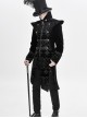 Gothic Style Exquisite Palace Print Splicing Velvet Fabric Side Slits Retro Ribbon Black Stand Collar Coat