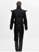 Gothic Style Exquisite Palace Print Splicing Velvet Fabric Side Slits Retro Ribbon Black Stand Collar Coat