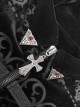 Gothic Style Exquisite Palace Print Splicing Velvet Fabric Side Slits Retro Ribbon Black Stand Collar Coat