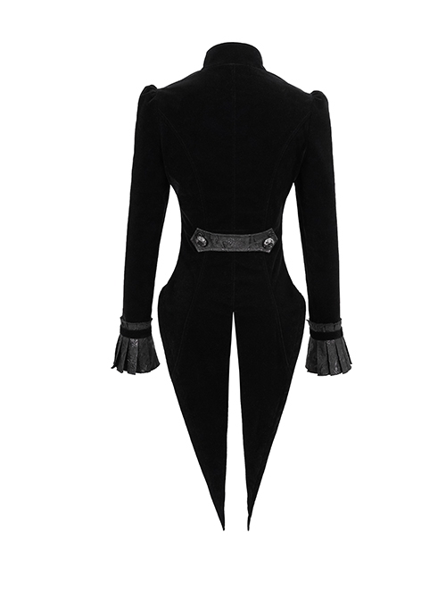 Gothic Style Exquisite Applique Hollow With Bat Wing Spiked Hem Black Vintage Long Sleeve Jacket